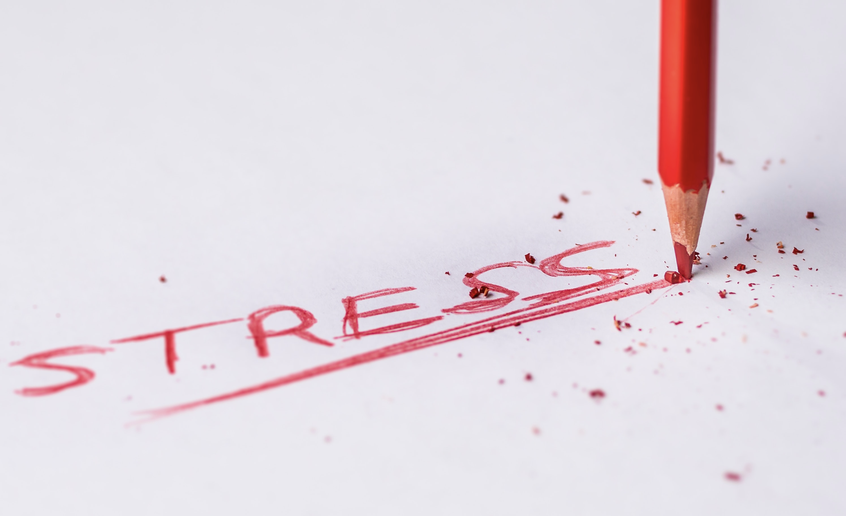 Buy Sell Love Durham featured blog image of a red pencil crayon writing the word stress